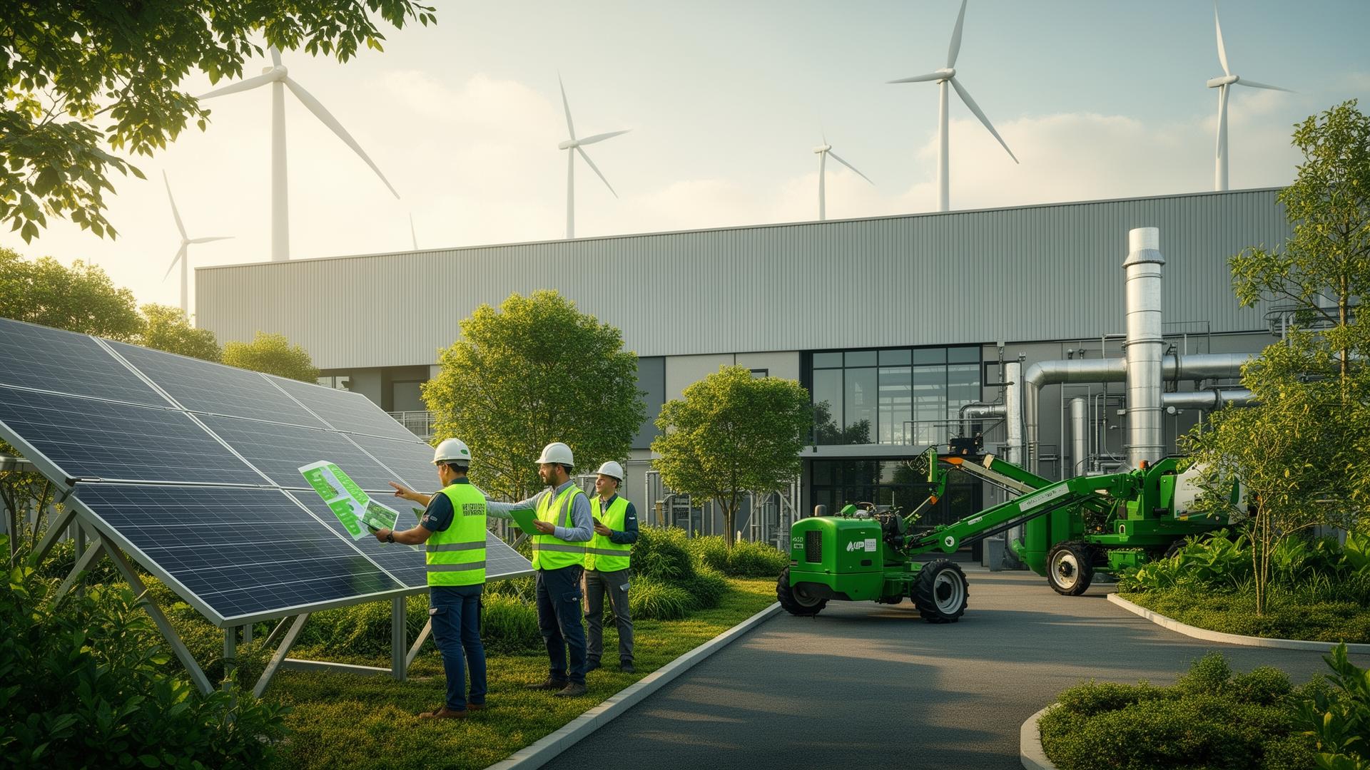 Planta industrial con equipos y operadores